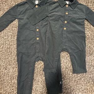Dark Gray/Green Button-Up Baby Rompers